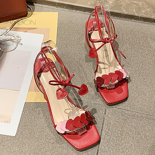 

Women's Sandals Low Heel Round Toe PU Spring & Summer Red / Beige
