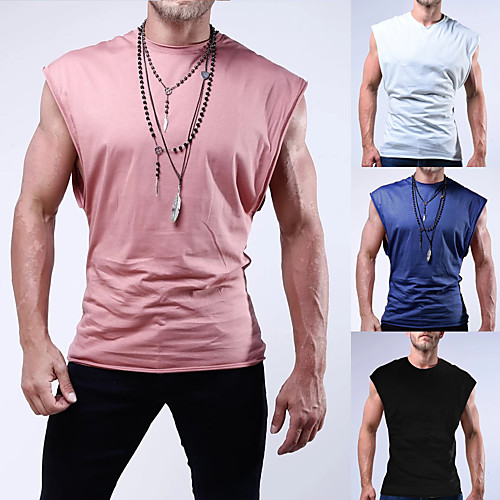 

Men's Cotton Running Tank Top Running T-Shirt Singlet Round Neck Running Active Training Jogging Breathable Quick Dry Soft Sportswear Top Sleeveless Activewear Stretchy