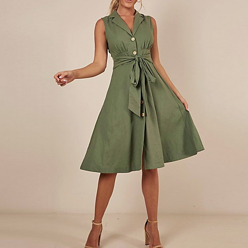 

Linen sleeveless midi shirt dress