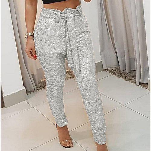 

Women's Basic Chinos Pants - Solid Colored Gold Silver Gray S M L