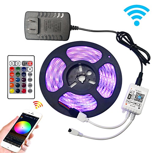 

5m Flexible LED Light Strips / RGB Strip Lights / Smart Lights 150 LEDs SMD5050 10mm 1 x 2A power adapter / WiFi Controller 1 set RGB Christmas / New Year's Cuttable / Party / Decorative 100-240 V