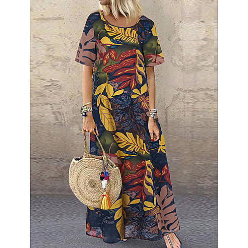 

Women's 2020 Khaki Blue Dress Elegant Summer Shift Floral S M