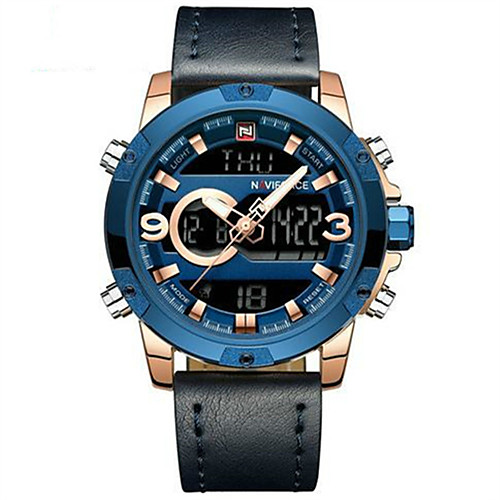 

NAVIFORCE Men's Dress Watch Quartz Formal Style Stylish Genuine Leather Black / Blue / Brown 30 m Water Resistant / Waterproof Calendar / date / day LCD Analog - Digital Luxury Classic - Golden