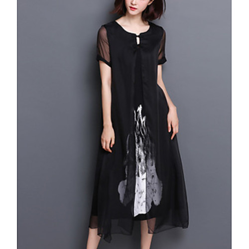 

Women's Sheath Dress - Short Sleeves Geometric Elegant White Black S M L XL XXL XXXL XXXXL XXXXXL