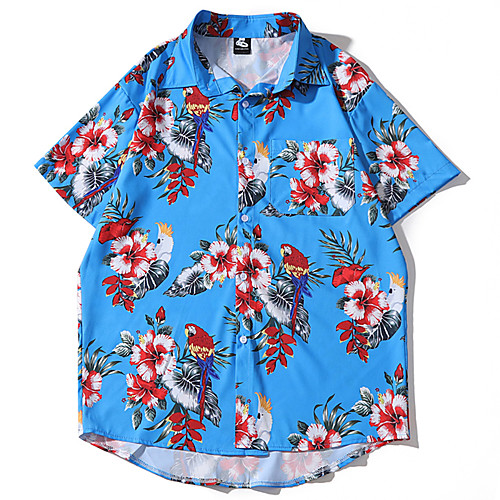 

Men's Daily Basic Shirt - Floral / Geometric Print Blue