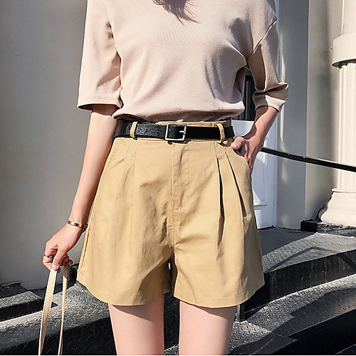 

Women's Basic Shorts Pants - Solid Colored Khaki Black Beige S M L