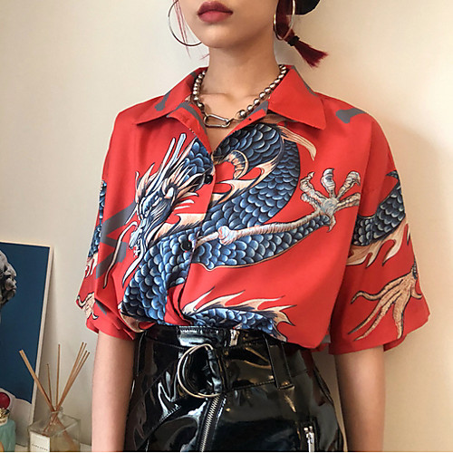 

Women's Geometric Print Shirt Sports Shirt Collar White / Blue / Red