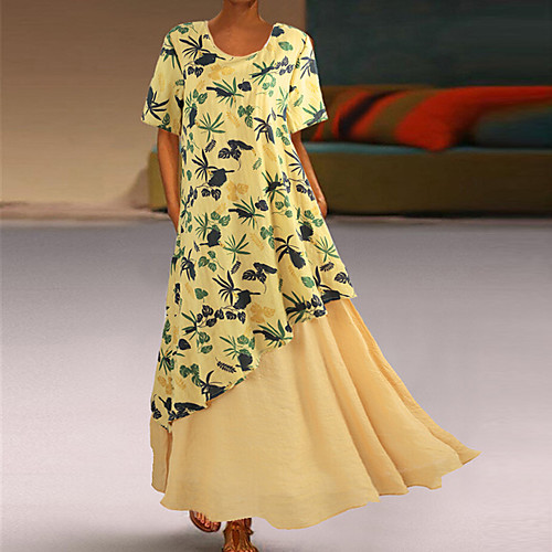 

Women's Mini A Line Dress - Short Sleeves Floral Summer Elegant Maxi Dress Slim 2020 Yellow Light Blue S M L XL