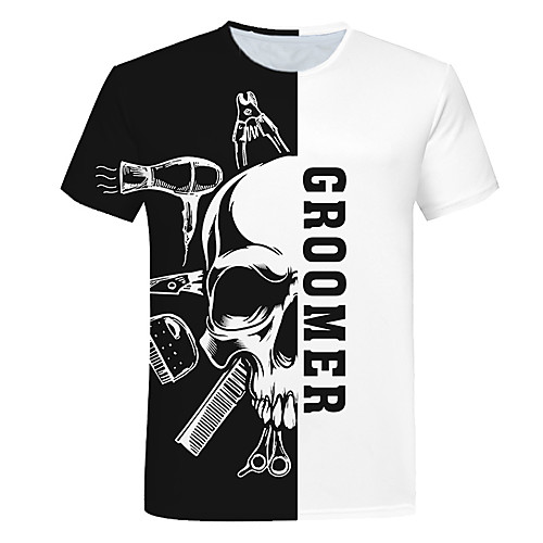 

Men's Daily Going out Vintage T-shirt - Geometric / 3D / Skull Print Black