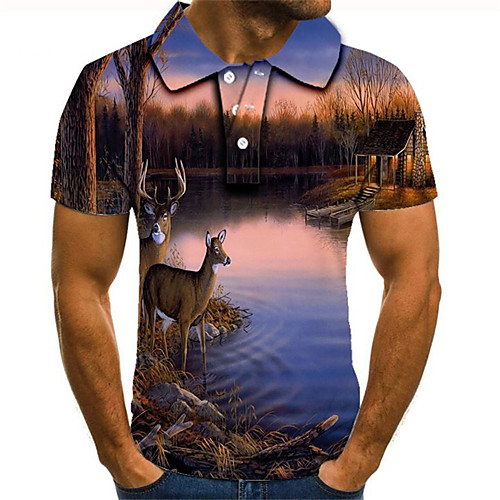 

Men's Plus Size Color Block 3D Polo Street chic Exaggerated Daily Going out Shirt Collar Rainbow / Short Sleeve