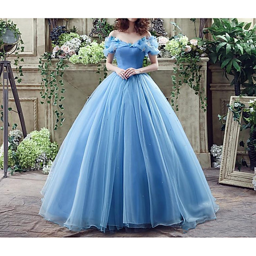 

Ball Gown Off Shoulder Floor Length Polyester Short Sleeve Country Plus Size Wedding Dresses with Lace Insert / Appliques 2020