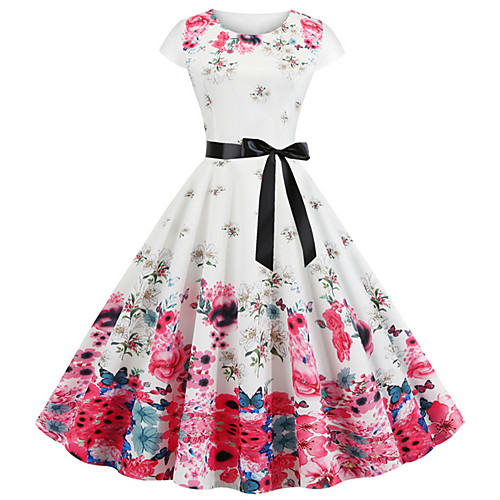 

Women's Red Light Blue Dress Street chic Daily Going out Sheath Floral Print Print S M