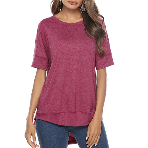 

Women's Daily Weekend Basic / Street chic T-shirt - Solid Colored Fuchsia