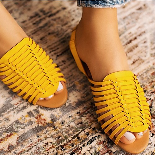 

Women's Sandals Summer Flat Heel Open Toe Roman Shoes Daily PU Yellow / Brown / Black