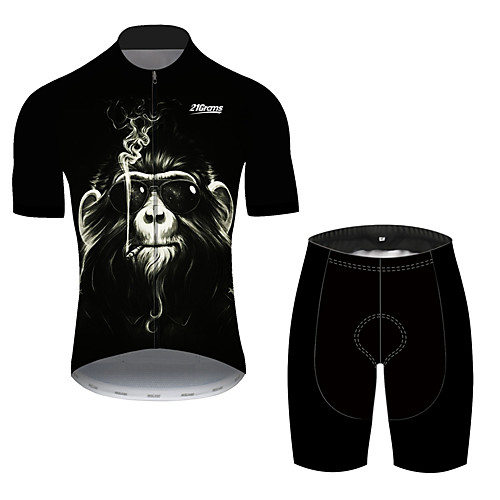 

21Grams Men's Short Sleeve Cycling Jersey with Shorts Black Animal Monkey Bike Clothing Suit UV Resistant Breathable Quick Dry Sweat-wicking Sports Animal Mountain Bike MTB Road Bike Cycling Clothing