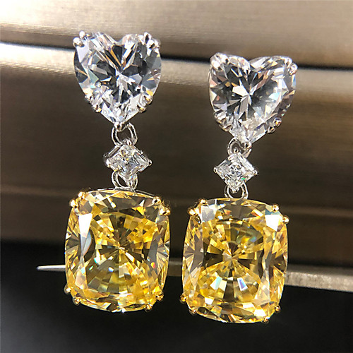 

12 carat Synthetic Diamond Earrings Alloy For Women's Cushion cut Luxury Dangling Classic Bridal Wedding Party Evening Formal High Quality Classic 1 Pair