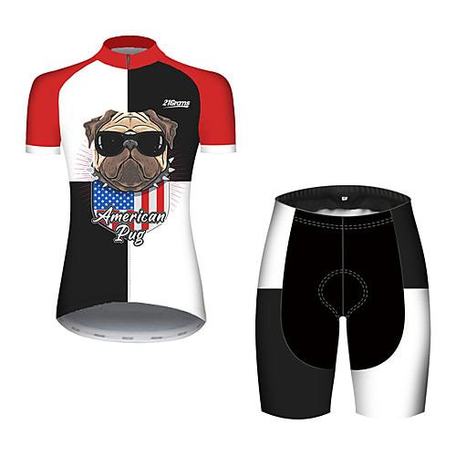 

21Grams Women's Short Sleeve Cycling Jersey with Shorts Black / Red Dog Animal American / USA Bike Clothing Suit Breathable Quick Dry Ultraviolet Resistant Sweat-wicking Sports Dog Mountain Bike MTB
