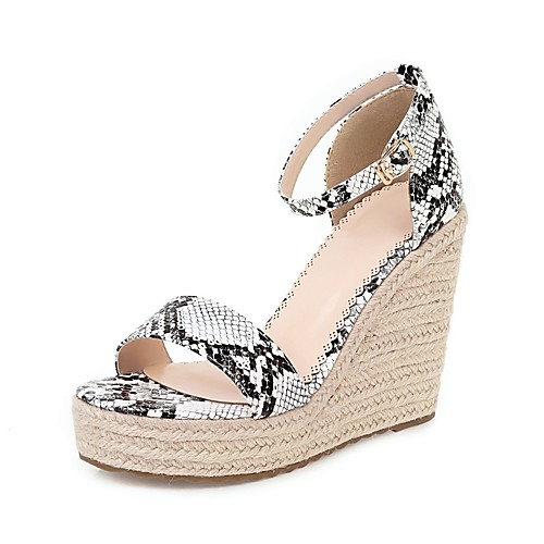 

Women's Sandals Wedge Heel Open Toe PU Chinoiserie / British Fall / Spring & Summer White / Brown / Black / Party & Evening