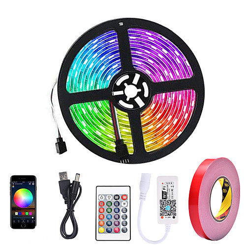 

ZDM 5m RGB Tiktok LED Strip Lightss / Smart Lights 150 LEDs 5050 SMD 10mm 1 24Keys Remote Controller / 1 DC Cables / WiFi Controller 1 set RGB APP Control / USB / Self-adhesive 5 V / USB Powered