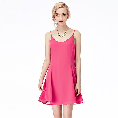 

Women's Fuchsia Green Dress Spring & Summer Daily Going out Chiffon Solid Color S M