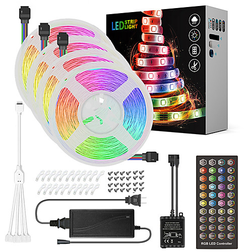 

ZDM 20M(45M) Music Sync Timed Remote Waterproof Flexible Tiktok LED Strip Lights 5050 RGB SMD 600 LEDs IR 40 Key Controller with Installation Package 12V 8A Adapter Kit