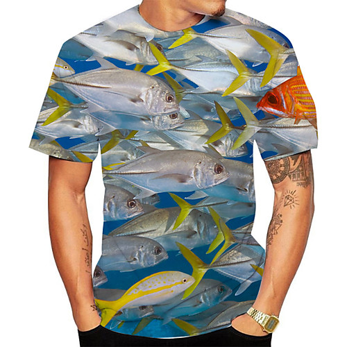 

Men's Plus Size 3D Scenery Print T-shirt Basic Daily Going out Round Neck Dusty Blue / Short Sleeve / Animal