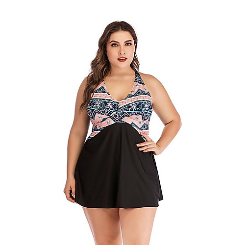 

Women's Blushing Pink Green Tankini Swimwear Swimsuit - Geometric S M L Blushing Pink