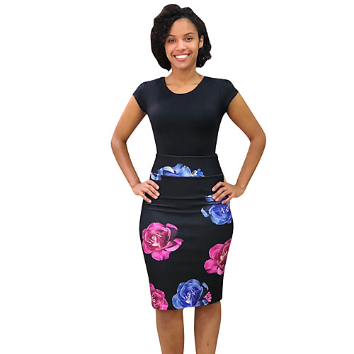 

Women's Daily Wear Basic Bodycon Skirts - Geometric Print Black S M L