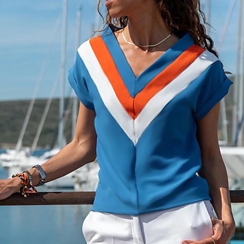 

Women's Striped Patchwork T-shirt Daily White / Black / Blue / Orange