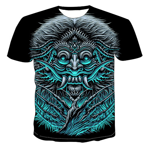 

Men's Daily Going out Basic T-shirt - 3D / Graphic / Animal Tiger, Print Navy Blue