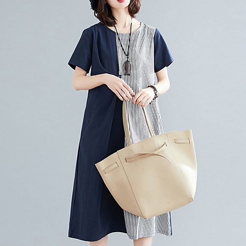 

Women's Navy Blue Dress A Line Striped Color Block M L