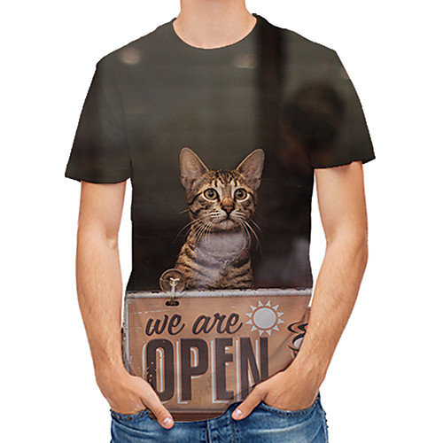 

Men's Daily Club Rock / Street chic T-shirt - Color Block / 3D / Animal Cat / Fantastic Beasts, Print Dark Gray