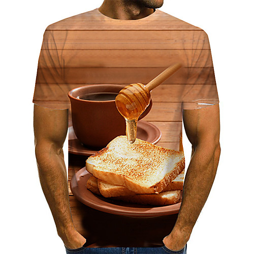 

Men's Daily Holiday Street chic / Exaggerated T-shirt - Color Block / 3D / Abstract Print Brown