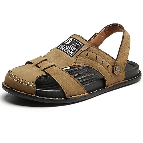 

Men's Cowhide Summer Sandals Non-slipping Khaki / Black