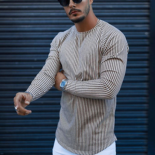 

Men's Striped T-shirt Daily Round Neck Gray / Long Sleeve / Short Sleeve