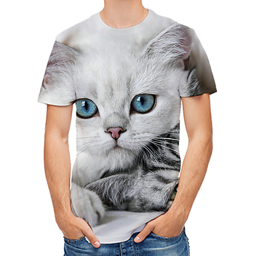 

Men's Daily Club Rock / Street chic T-shirt - Color Block / 3D / Animal Cat / Fantastic Beasts, Print White