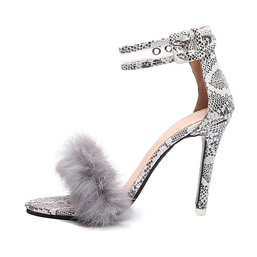 

Women's Heels 2020 Stiletto Heel Open Toe Faux Fur / PU Sweet / Minimalism Spring & Fall / Spring & Summer White / Black / Wedding / Party & Evening