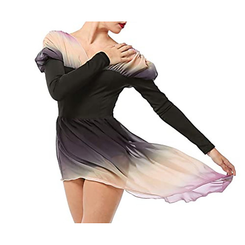 

Ballet Club Costume Women's Performance Chiffon Ruching / Split Joint Long Sleeve Dress