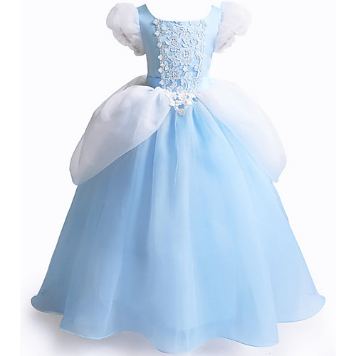 

Ball Gown Floor Length Party / Formal Evening Flower Girl Dresses - Polyester Short Sleeve Jewel Neck with Color Block