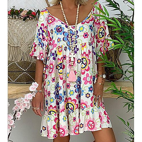 

Women's Red Green Dress Shift Print S M