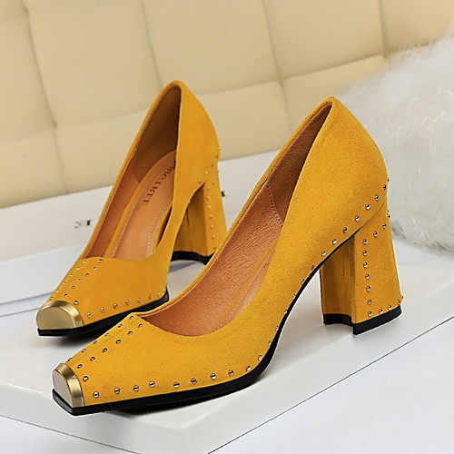 

Women's Heels Chunky Heel Square Toe Suede Spring & Summer Camel / Yellow / Red