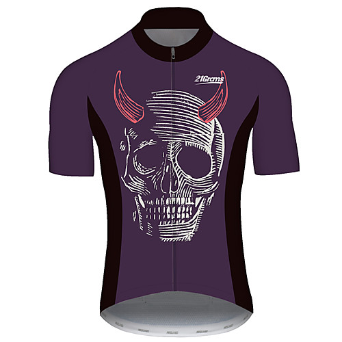 

21Grams Men's Short Sleeve Cycling Jersey 100% Polyester Violet Patchwork Skull Bike Jersey Top Mountain Bike MTB Road Bike Cycling UV Resistant Breathable Quick Dry Sports Clothing Apparel