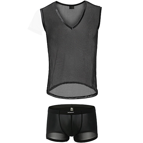 

Men's Mesh Suits Nightwear Solid Colored Black M L XL