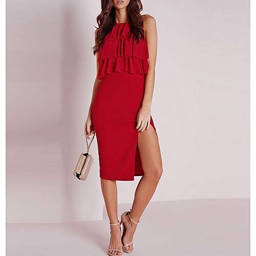 

Women's 2020 Red Dress Sexy Summer Bodycon Solid Color S M