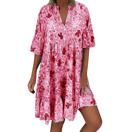 

Women's Blushing Pink Green Dress A Line Geometric S M