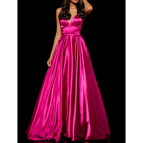 

A-Line Spaghetti Strap Floor Length Polyester Minimalist / Pink Engagement / Prom Dress with Sleek 2020