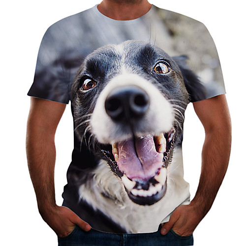 

Men's Going out Weekend Basic T-shirt - Color Block / 3D / Animal Gray