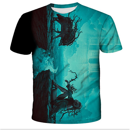 

Men's Daily Holiday Street chic / Exaggerated T-shirt - 3D / Tie Dye / Animal Wolf, Print Rainbow