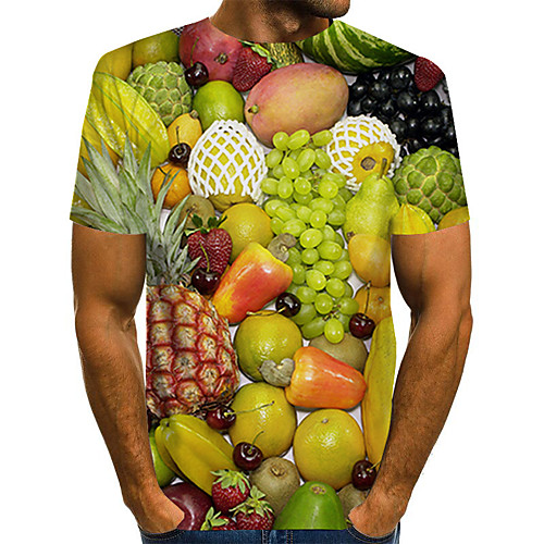 

Men's Daily Going out Basic / Street chic T-shirt - 3D / Graphic / Fruit Print Rainbow