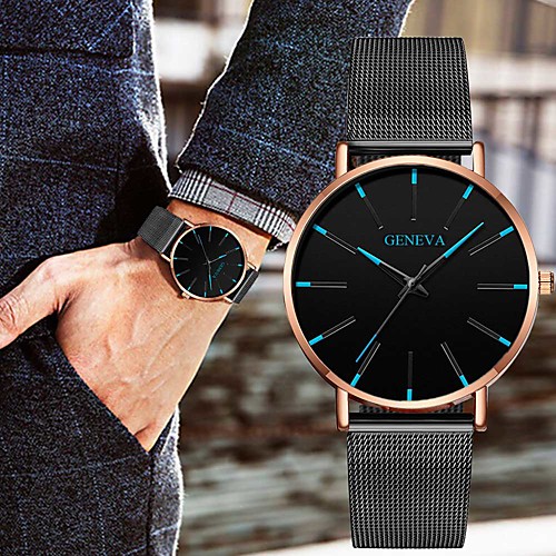 

Men's Steel Band Watches Quartz Stylish Stainless Steel Black / Silver 30 m Casual Watch Large Dial Analog Casual Minimalist - BlackGloden Blue Silver One Year Battery Life